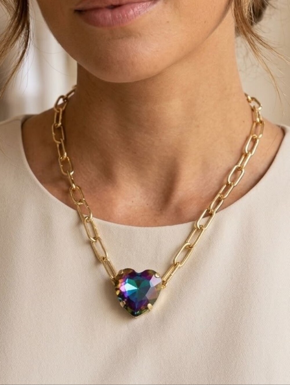 Mermaid Necklace with Iridescent Heart Pendant NWOT